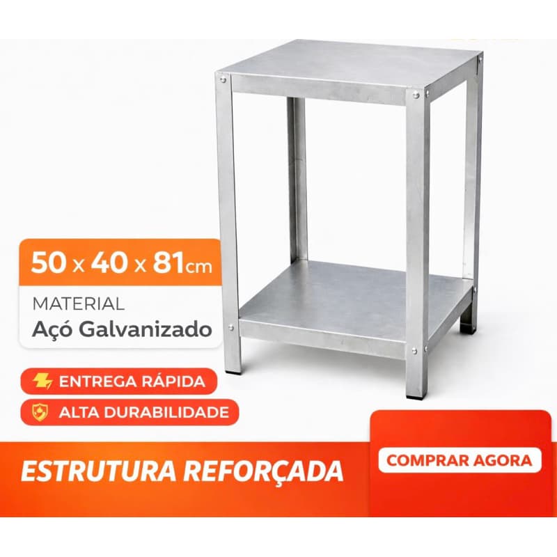 Mesa Industrial Aço Galvanizado 50x40x85cm Reforçada Multiuso