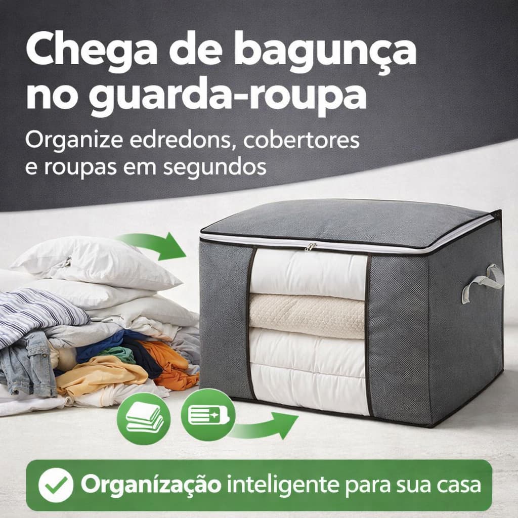 Saco Organizador de Edredom Grande Multiuso com Zíper e Visor Transparente Organizador de Cobertor e Roupas