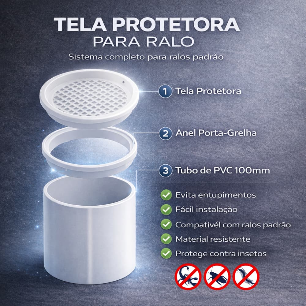 Tela Para Ralo Protetor Anti Insetos Escorpião Barata Rato C/ Anel Para Tubos Esgoto 100 ou 150mm
