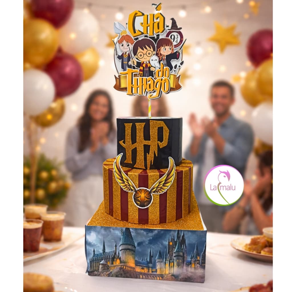 Bolo Fake Decorado 3 andares Harry Potter com Topo de Bolo - Cake Fake Faça seu Tema