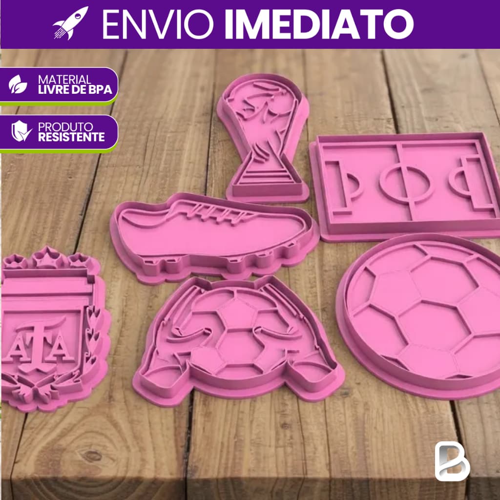Cortadores Biscoito Futebol Copa | Fondant Pasta Americana Confeitaria | Impressao 3D PLA Livre BPA