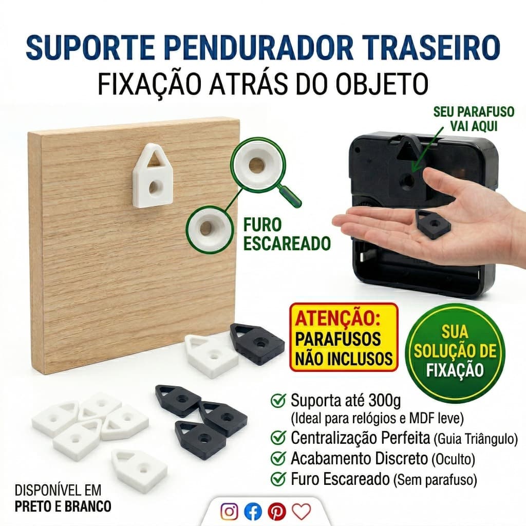 Suporte Pendurador Traseiro Para Quadros Relógios e MDF Multiuso