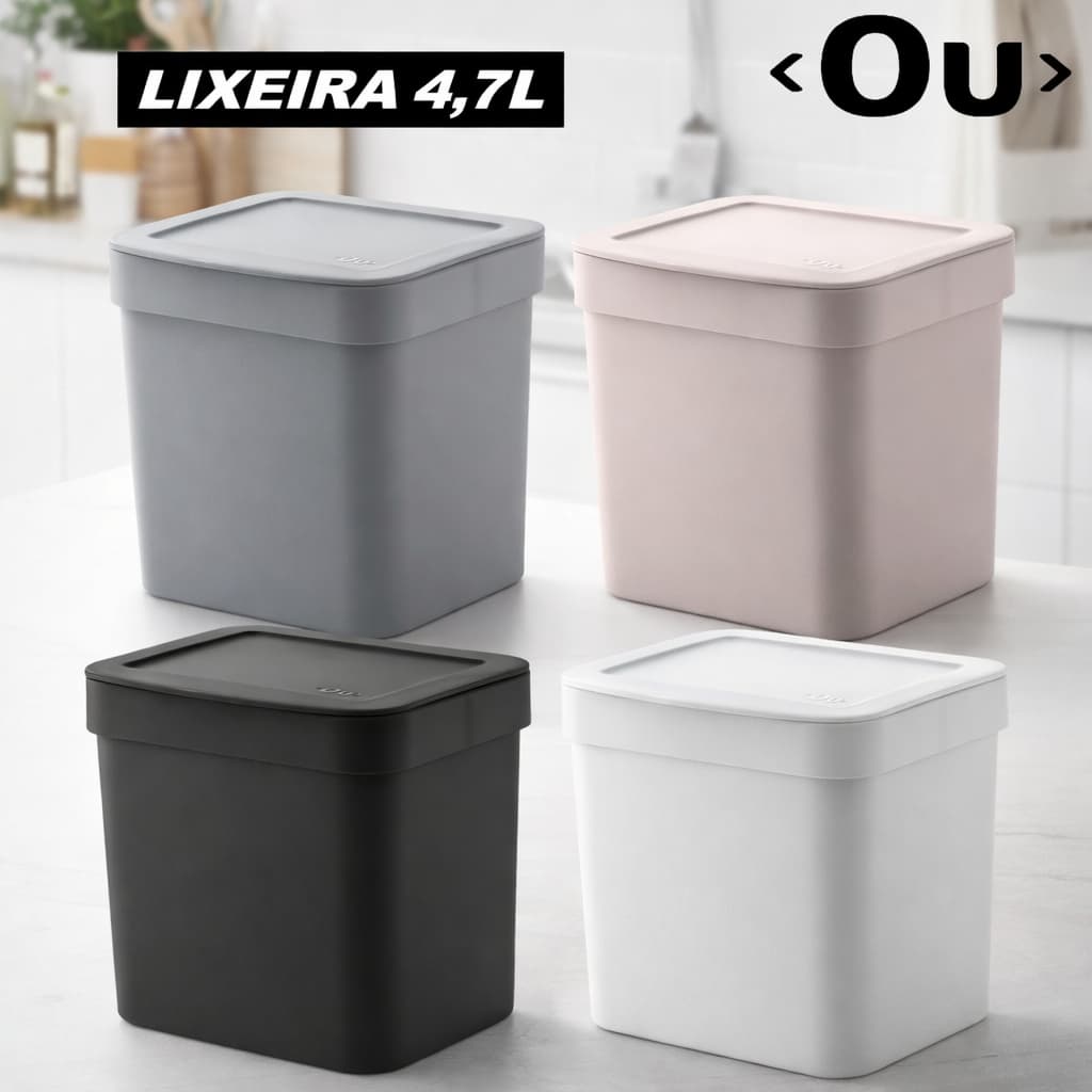 Lixeira de Pia Cozinha ou Banheiro Lavabo Escritorio Tampa Esconde Saco Preto Compacta