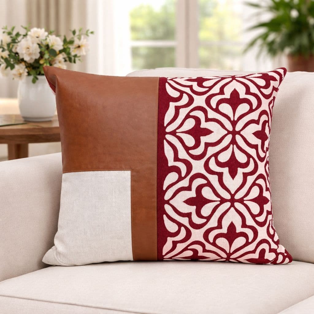 Capa de Almofada 45X45cm Linho, Couro e Bouclê Marsala