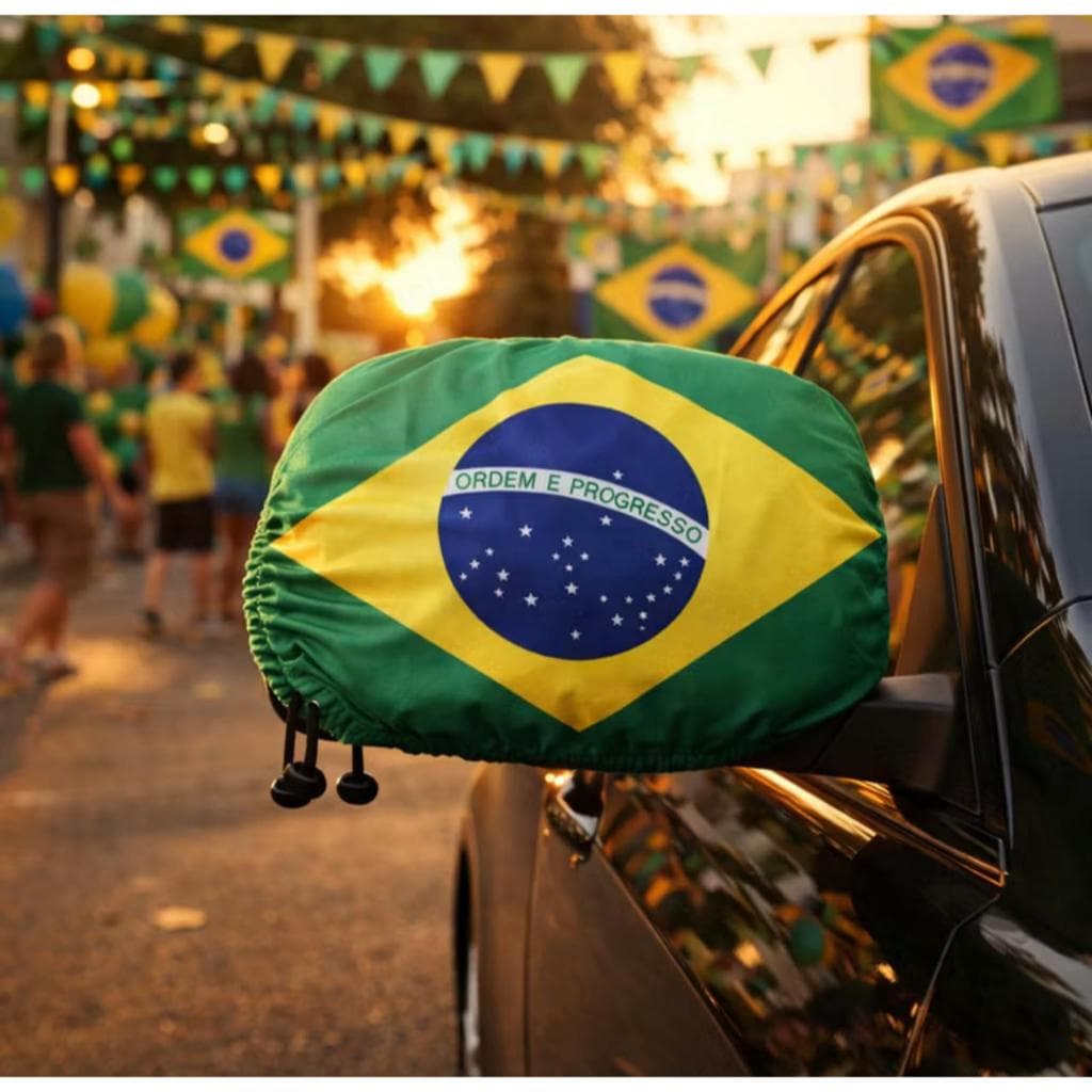 Capa de Retrovisor Kit 2 Unidades Brasil Bandeira Elástica Copa Eleição Carro Universal