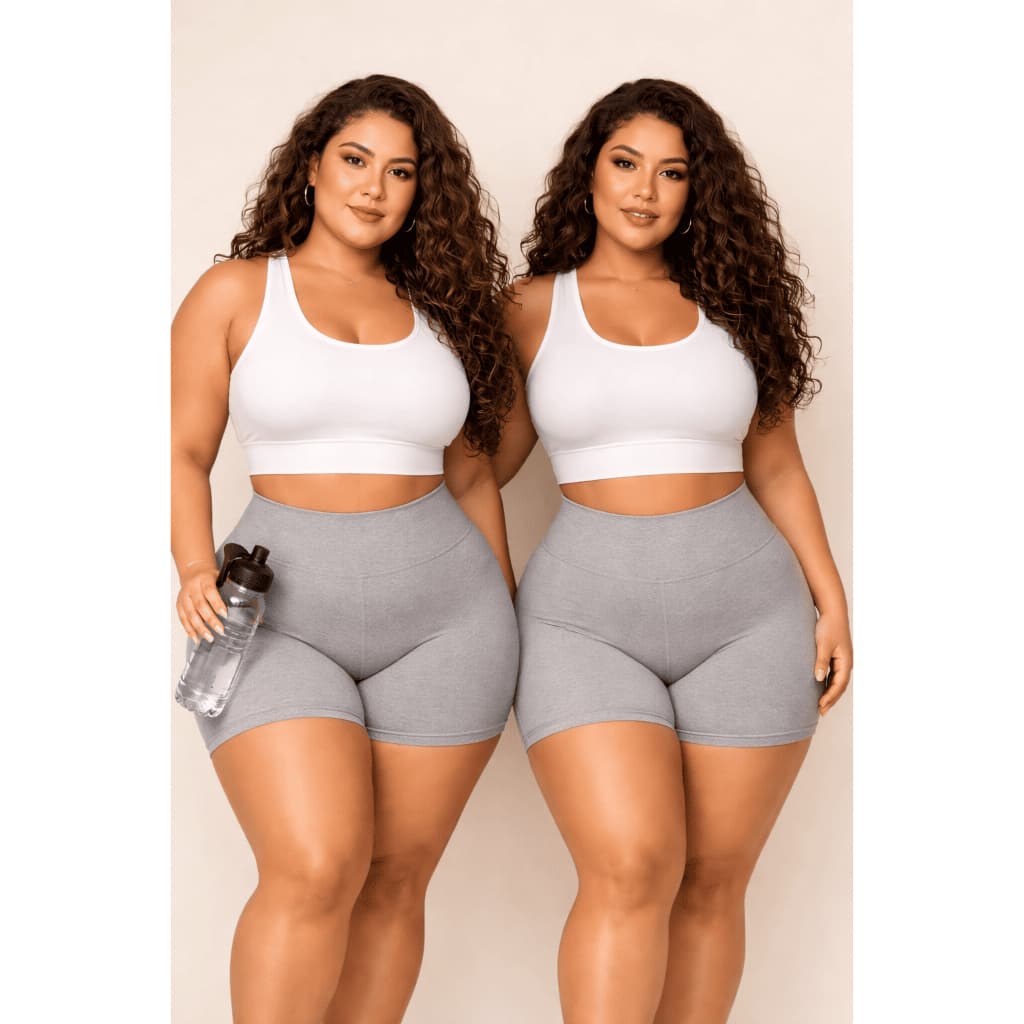Kit 02 Short Legging Feminino Plus Size Meia Coxa Cintura Alta Bermuda Zero Transparência