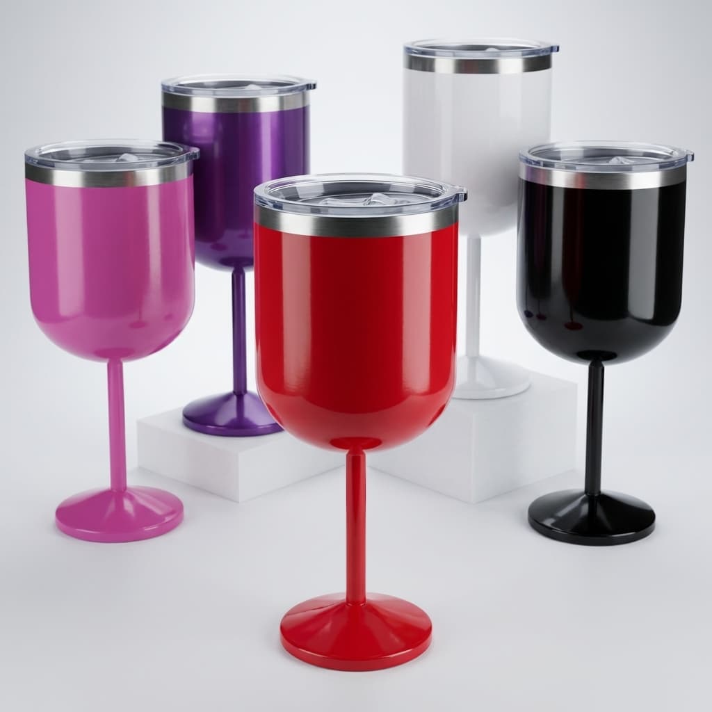 Taça Térmica Inox 550ml Com Tampa Parede Dupla Para Vinho Gin Drinks Bebidas Quentes e Frias Várias Cores