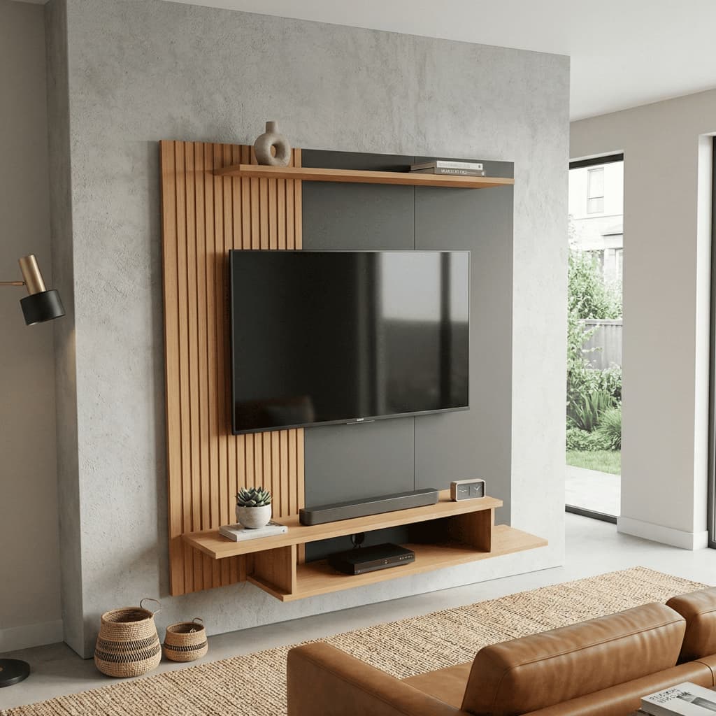 Painel Home Ripado para TV 55" Polegadas Prateleira e NIcho Decorativo