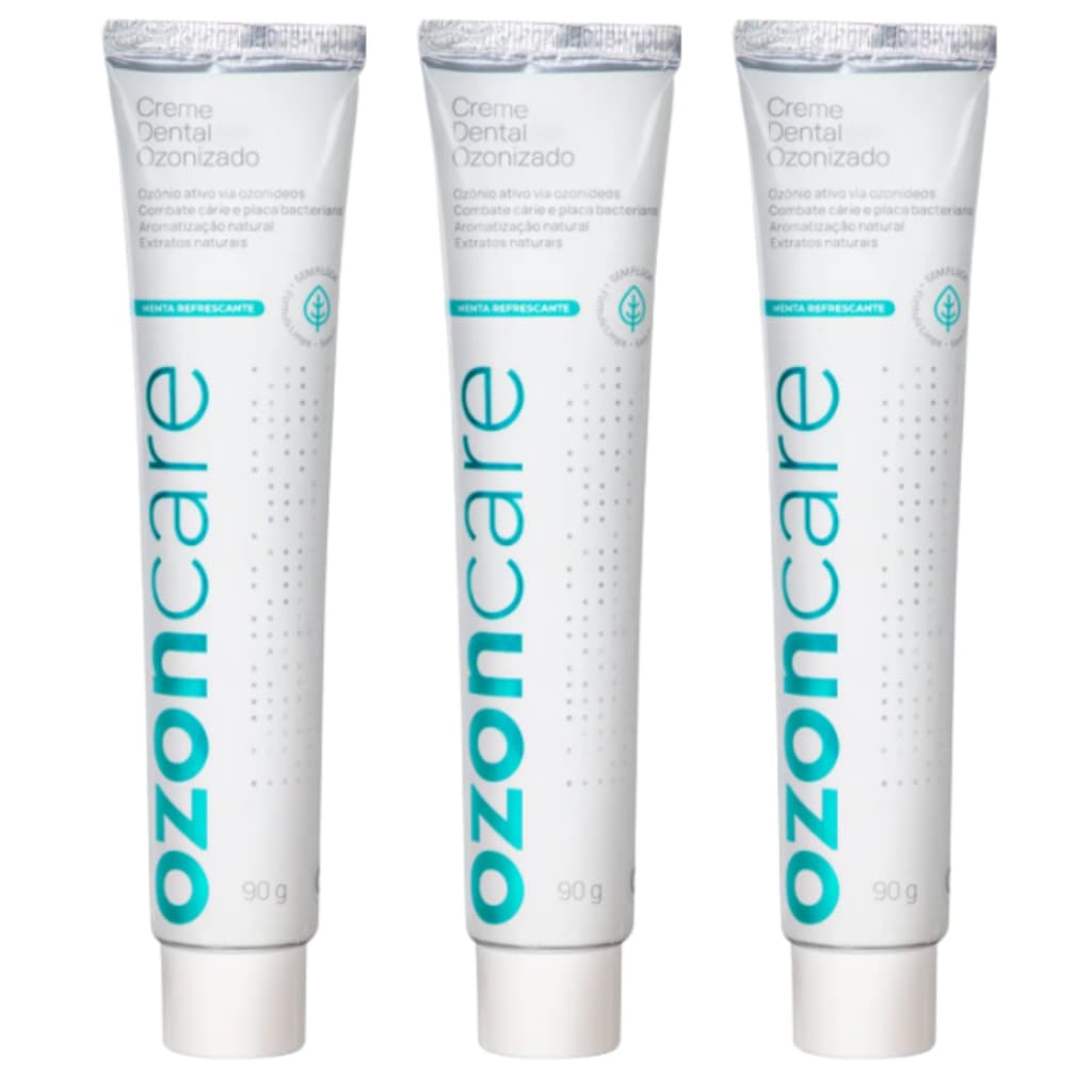 Kit 3 Creme Dental Ozonizado Natural Vegano Menta Sem Flúor Prevenção Cárie 90g Ozoncare