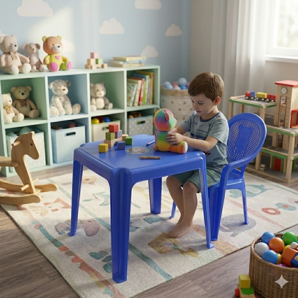 Mesa Mesinha Com Cadeira Infantil Urso Alimentação Estudo