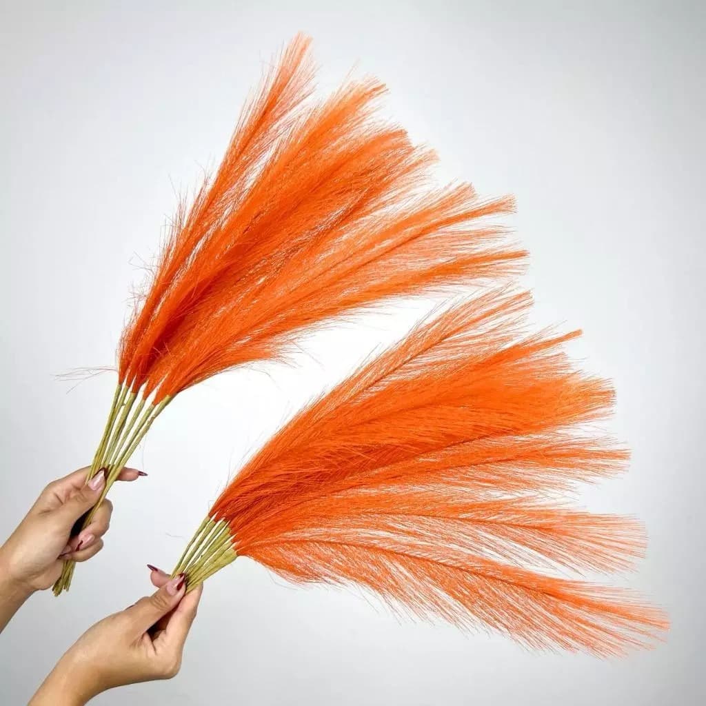 Haste de Capim de Plumas LARANJA 53 cm Detalhes Flores Planta Artificial Decorativa - QY803033 P
