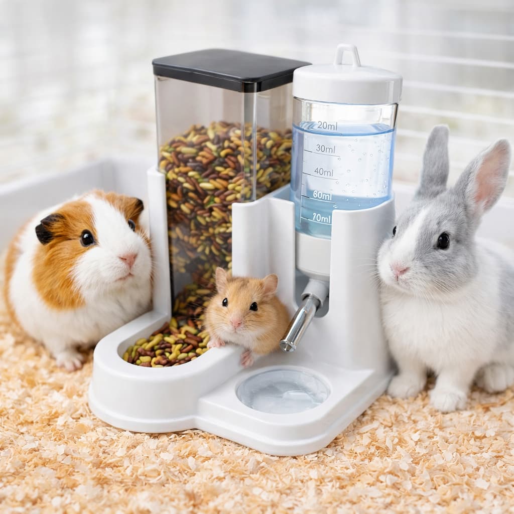 Comedouro E Bebedouro Pet Automático 2 Em 1 Para Hamster Porquinho Da India Coelho Roedores 80ml