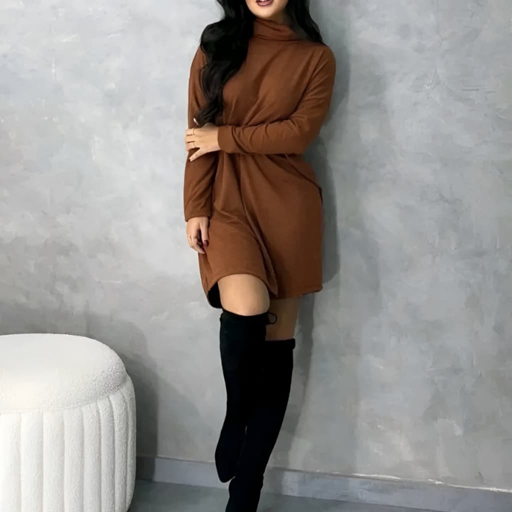 Vestido Cacharrel Feminino Inverno Poncho Lanzinha Gola Alta e Manga Longa Estilosa
