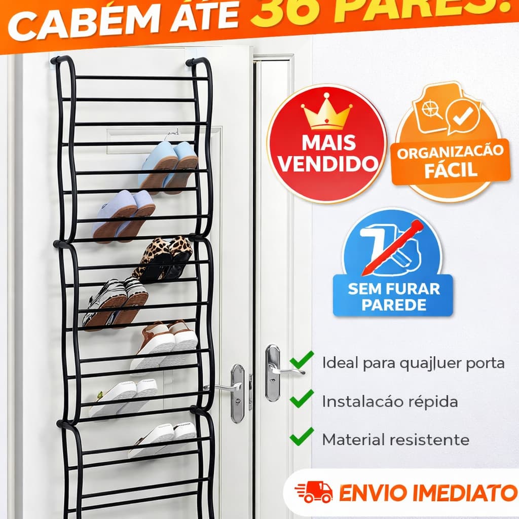 Sapateira Vertical Porta Parede 36 Pares Preta Organizador de Sapatos Grande Economia de Espaço