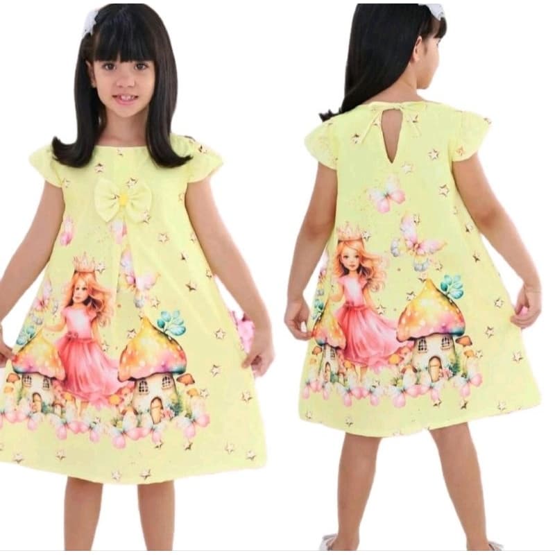Vestido menina infantil amarelo casual festa