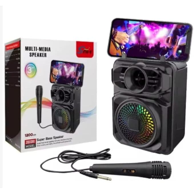 Mini Caixa De Som Bluetooth Portátil Karaokê Com Microfone Luz LED Suporte Celular Rádio FM USB TWS ZQS-1361