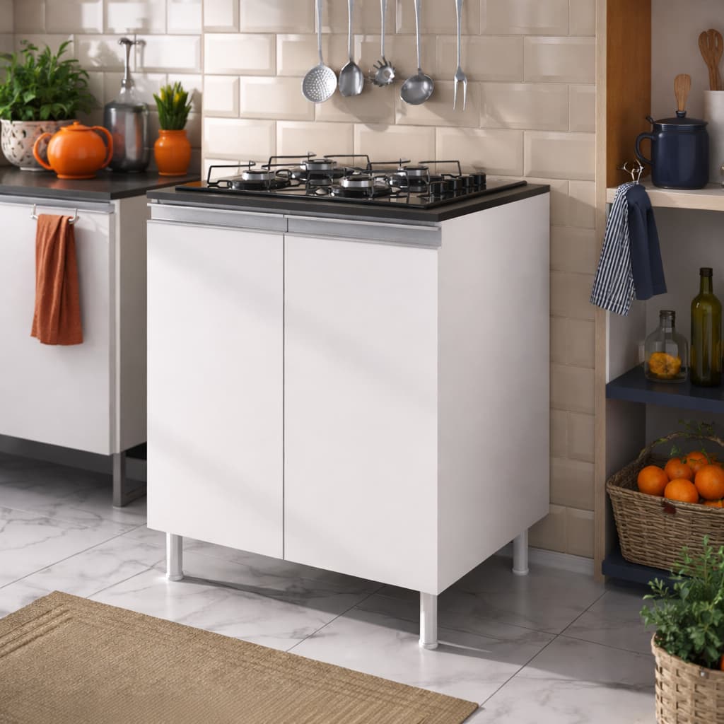 Balcão Prático Cooktop 60cm 2 Portas com Prateleira MDF | Compacto, Resistente e Funcional