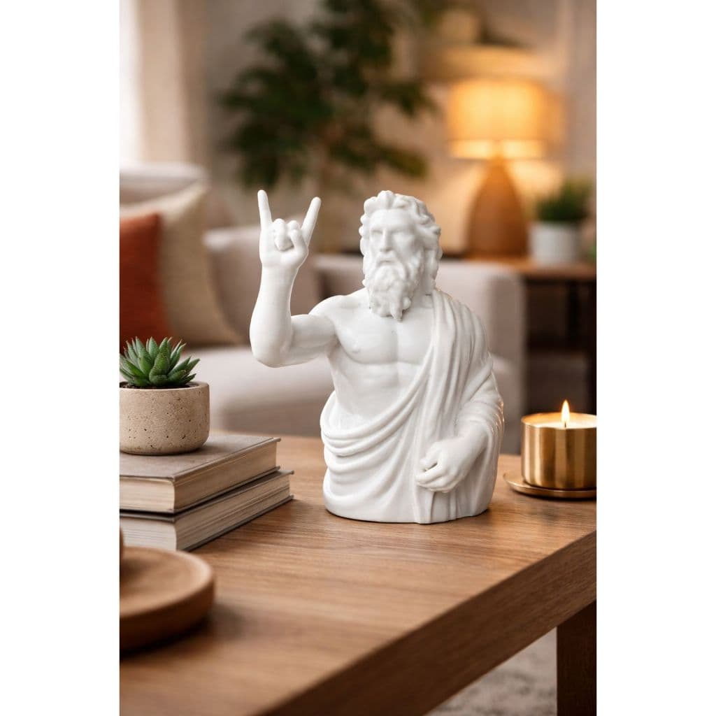 Estátua Zeus Branco Decorativo Mão Rock and Roll 10cm 15cm Decoração Criativa Geek Moderna