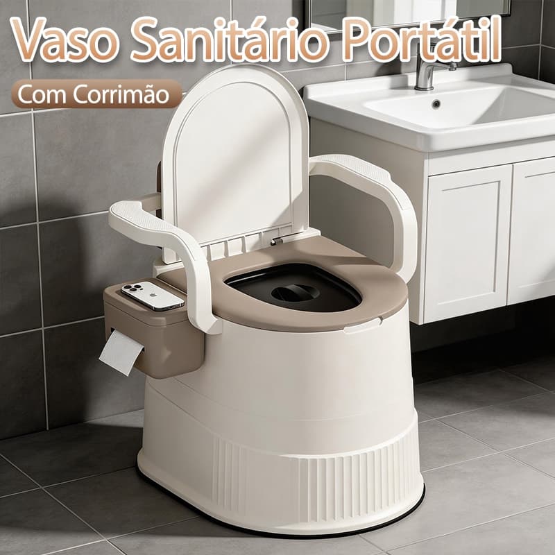 Vaso Sanitário Portátil Banheiro 2 em 1 Com corrimão com Balde Anti Odor - Conforto para Idosos e Gestantes 100kg