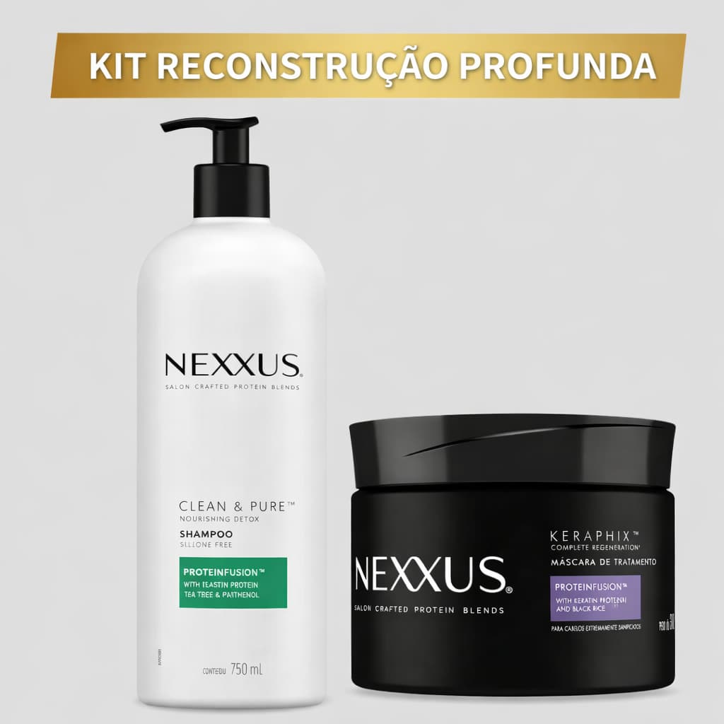 Kit Nexxus Shampoo 750ml + Máscara Keraphix 300g | Reconstrução Profunda Cabelos Danificados