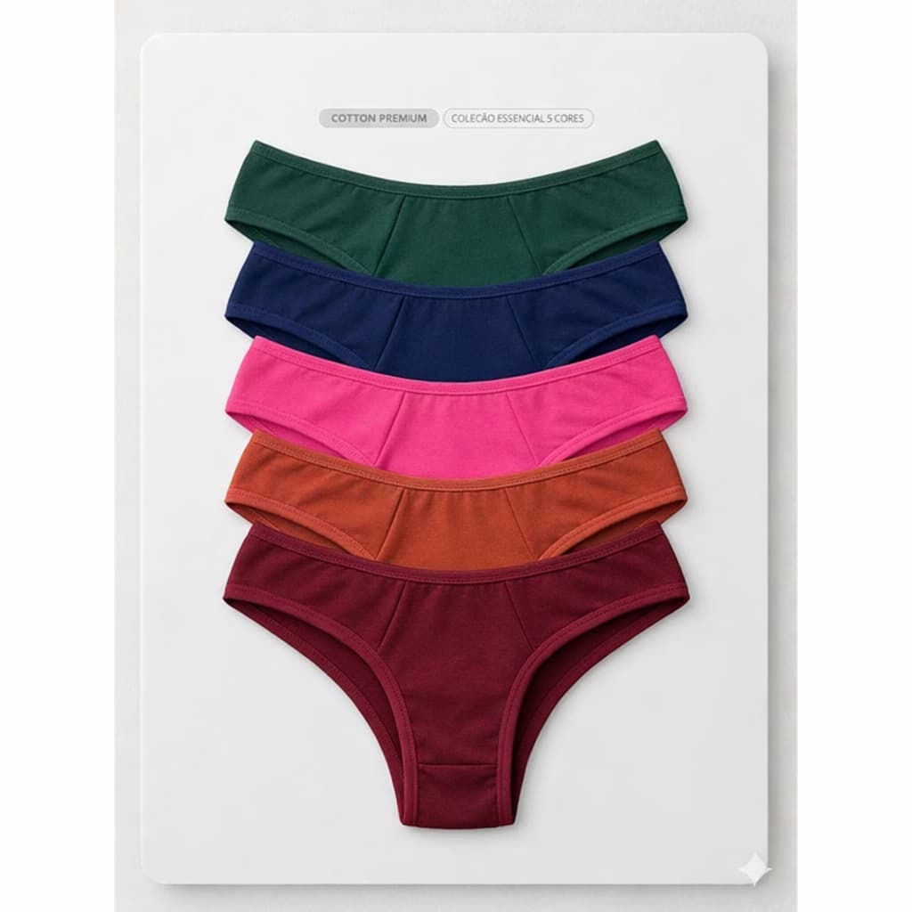 Kit 5 Calcinha Adulta Feminina Lisa Cotton Algodão com Elastano Tanga Confortável Macia