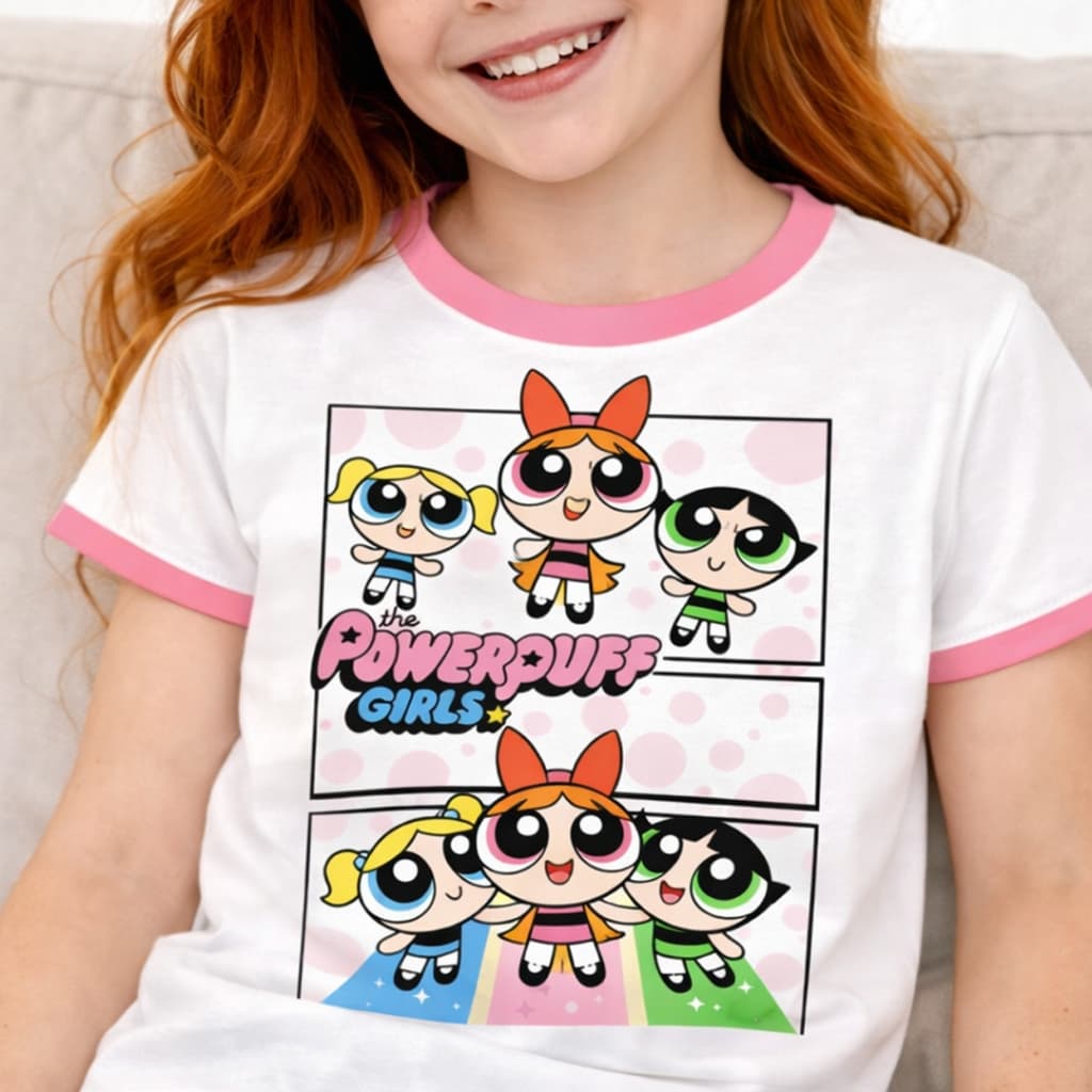 Camisa Infantil Estampada Meninas Super Poderosas (2 a 12 anos) T-shirt Vintage Casual Moda Kids