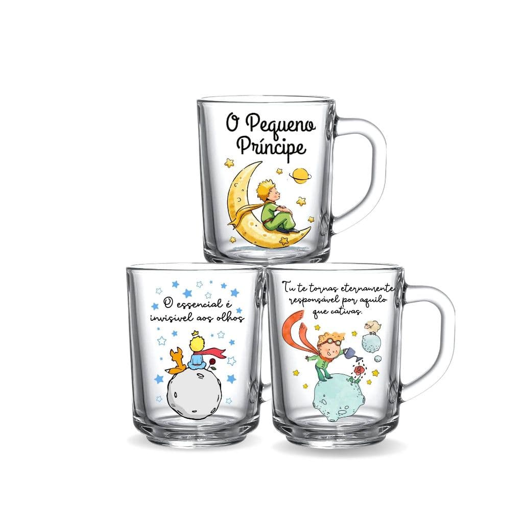 Kit 3 Canecas Decorada O Pequeno Príncipe 225ml  Presente Temático Livro
