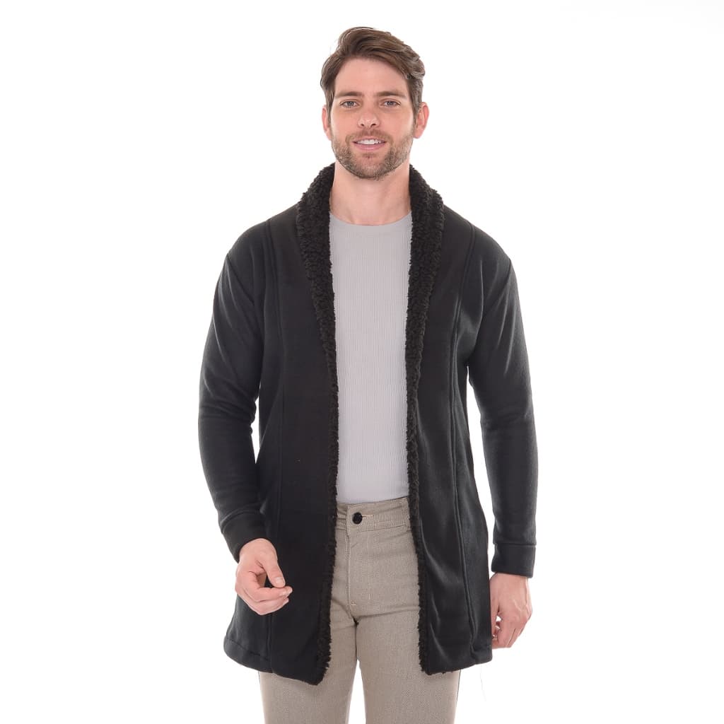 Cardigans Masculino Softh Preto Com Pelinhos na Gola