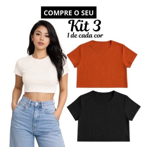 Combo 3 peças cropped básico macio caimento perfeito look versátil  Kit 3 peças básicas femininas conforto uso diário