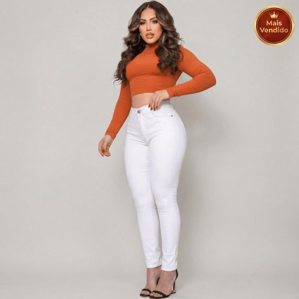 Calça Branca Feminina Skinny Cintura Alta com Lycra Não Transparente Enfermagem Trabalho Moda 2026