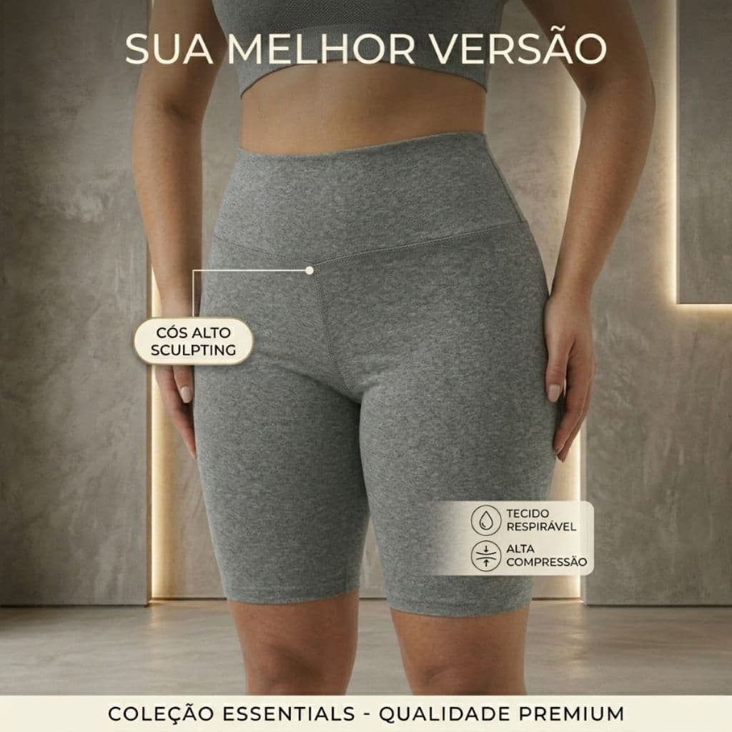 Short Ciclista Fitness Cintura Alta Compressão Não Transparente Confortavél