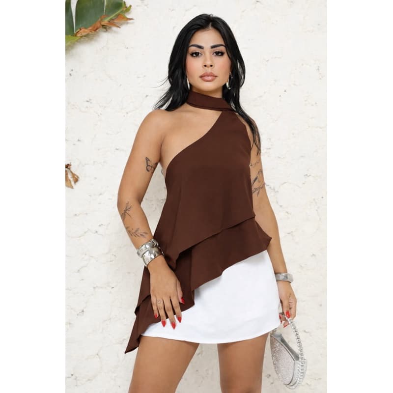 Blusa Feminina Assimétrica Um Ombro Só Elegante Com Babado Moda Gringa Blusa Assimetria Look Feminino Elegante Moda 2026