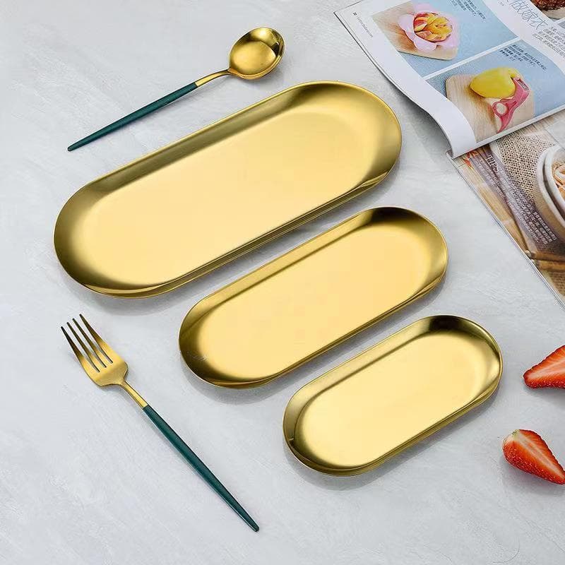 Bandeja 18x8.5cm Aco Inoxidavel Luxo Alimentos Dourado