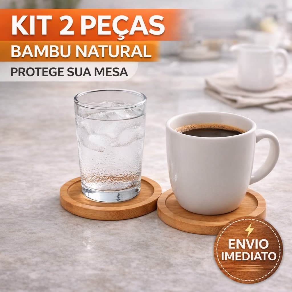 Porta Copos Bambu Kit 2 Peças Descanso Copo Caneca Madeira Resistente Mesa Proteção