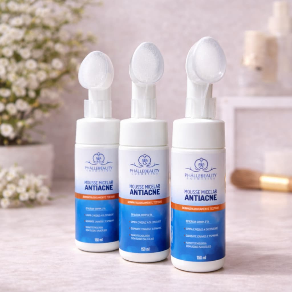 Mousse Micelar Antiacne PhalleBeauty - Espuma de Limpeza Facial