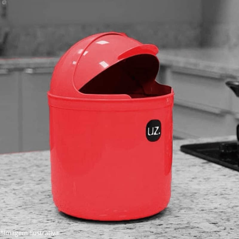 Lixeira Uz 4L Cozinha Compacta Pia Vermelha Tampa Prática Moderna Resistente Lavável Multiuso