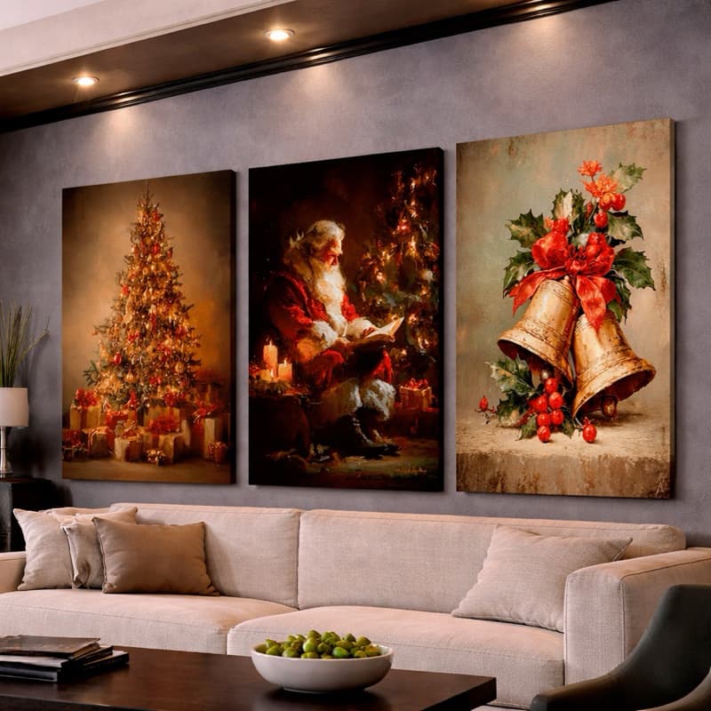 Kit Quadro Decorativo Natalino Natal Sino Papai Noel Arvore Hd Decoração