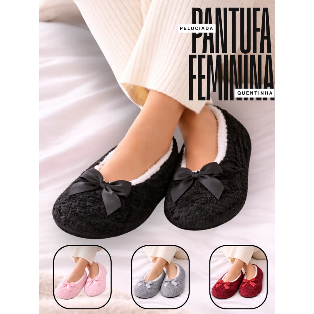 Pantufa Feminina Sapato Com Antiderrapante Inverno Pelucia