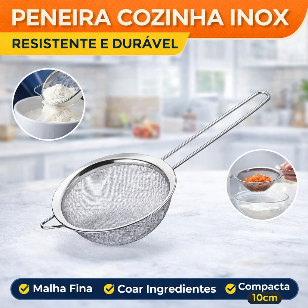 Peneira Aco Inox Resistente Cozinha Coar Liquidos Separar Ingredientes 18cm