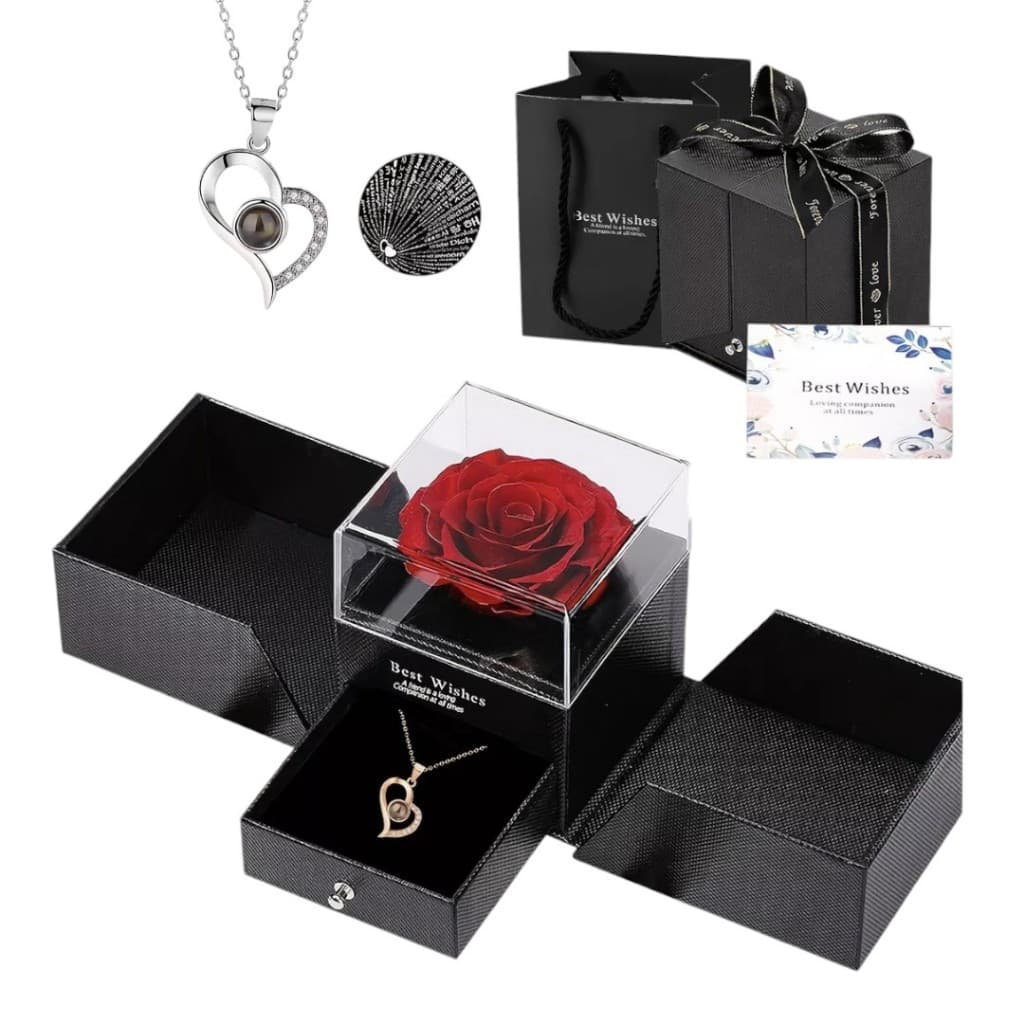 Rosa Eterna Preservada Caixa Presente E Colar Feminino Presente P/ Namorada Esposa Amiga Presente Para Dia Das Mães