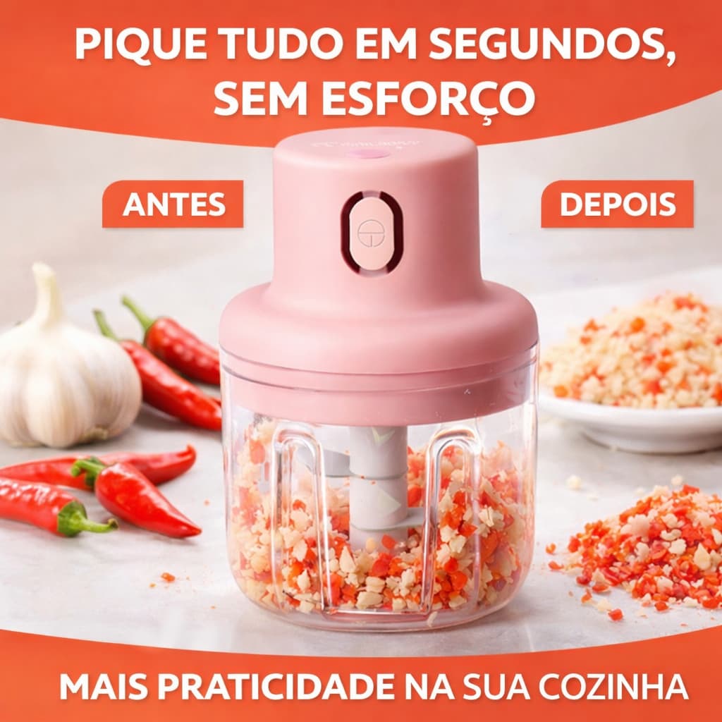 Mini Triturador Elétrico Recarregável USB 250ml Portátil Processador de Alimentos 3 Lâminas PRO-8812