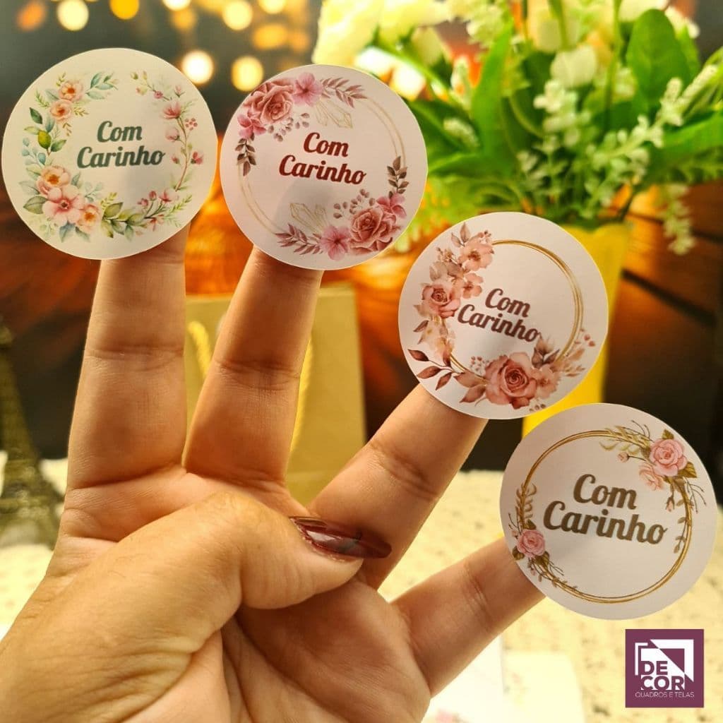 Kit 120 Adesivos Com Carinho 4x4cm Etiquetas de Agradecimento para Embalagens Lembrancinhas Presente