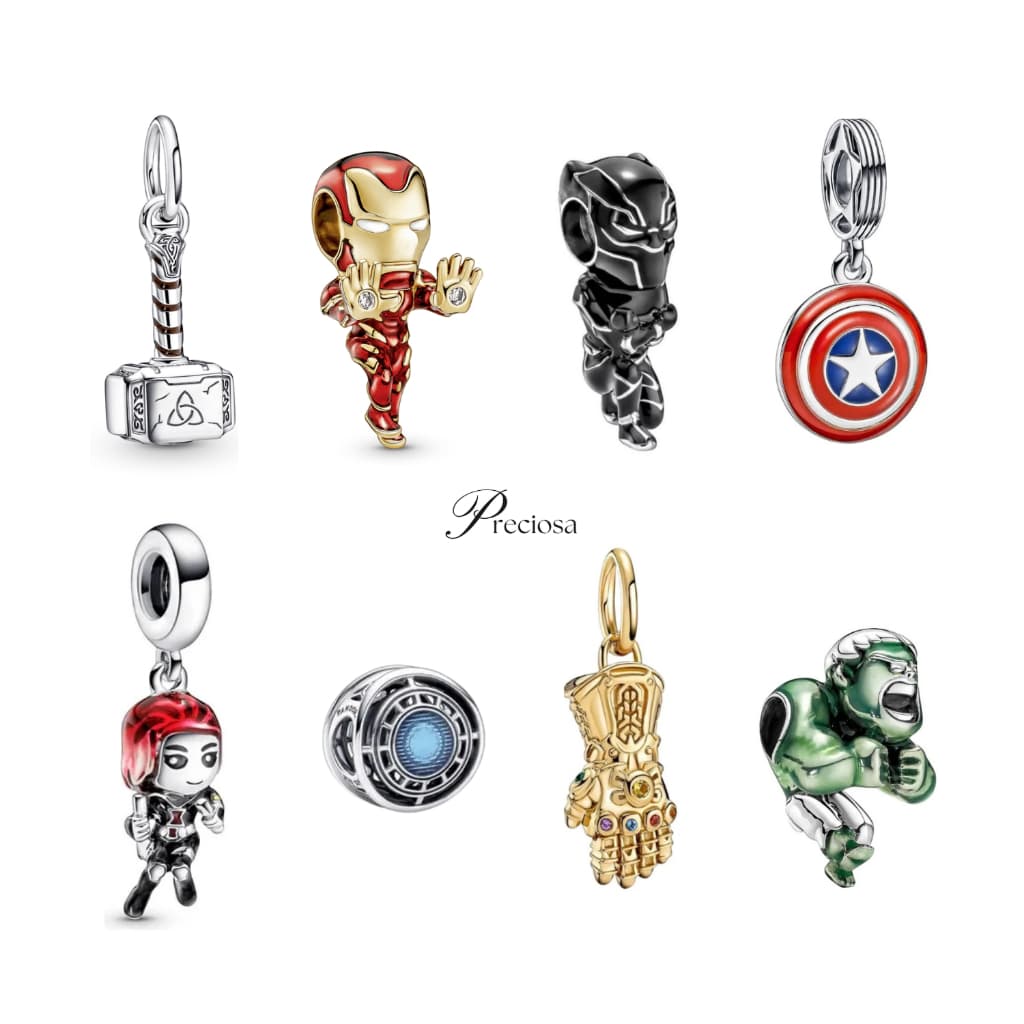 Berloque charm vingadores avengers hulk viúva negra homem de ferro pantera negra escudo capitão américa martelo thor