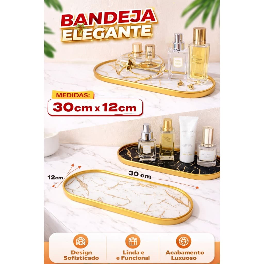 Bandeja Decorativa Com Efeito Marmorizado Bancada Organizador Decoração Enfeites Luxo Dia das Mães