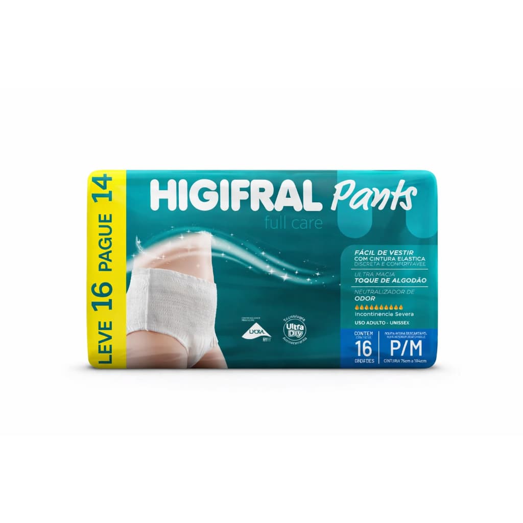 Fralda Pants Higifral Full Care P/M– 16 Unidades-Kit 1 a 4 unidades | Roupa Íntima Descartável Adulto