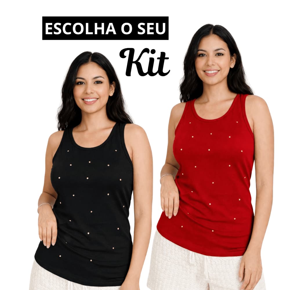 Kit 2 blusa feminina Regatas  Rebites Brilho  estilosa algodão,  moderna, look casual feminino, preço baixo