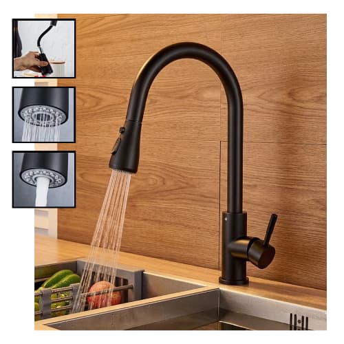 Torneira Cozinha Gourmet Flexível Extensível Monocomando Bancada Metal Aço Inoxidável Preto Fosco
