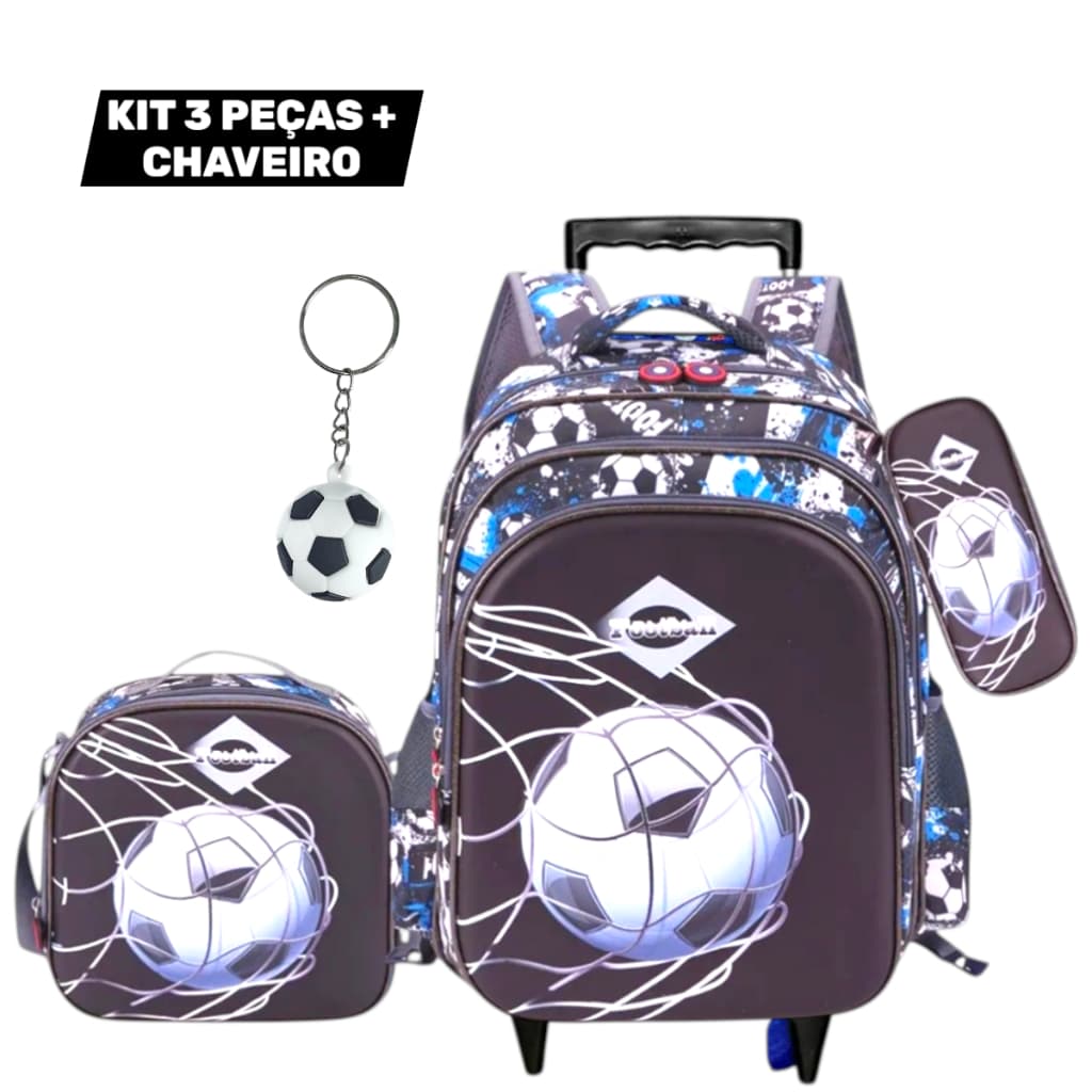 🎒 Kit Mochila Escolar 3D Menino com Rodinhas +Lancheira + Estojo+CHAVEIRO