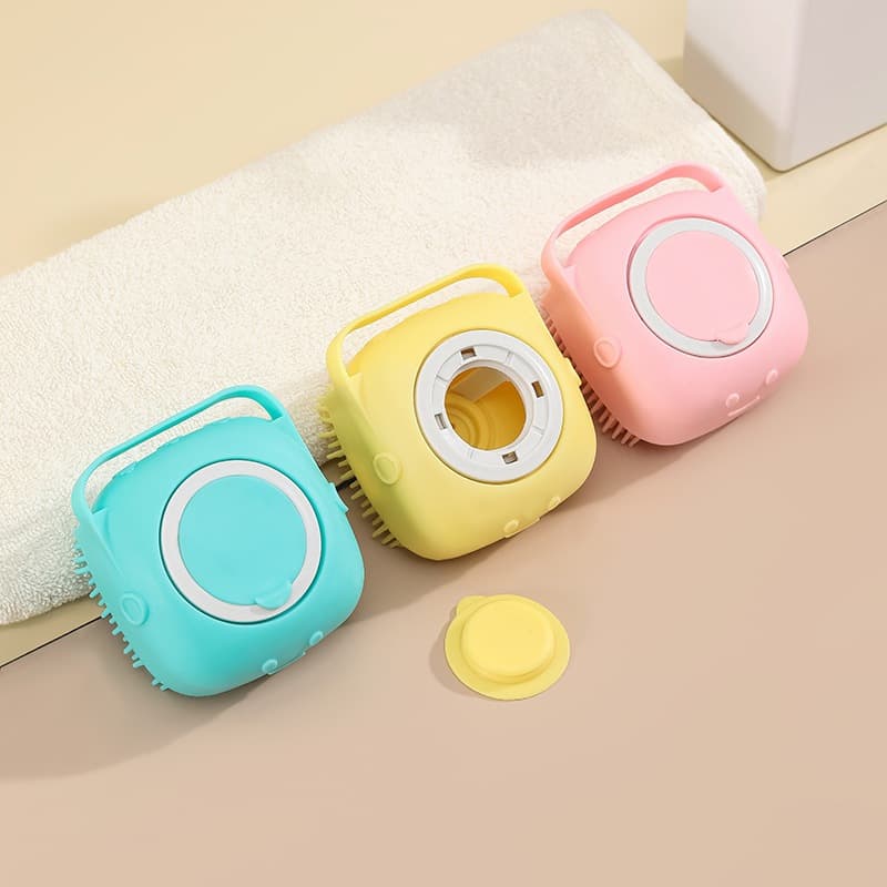 Esponja De Silicone Para Banho Com Dispenser Shampoo / Sabonete Escova Crianças Adultos e Pets