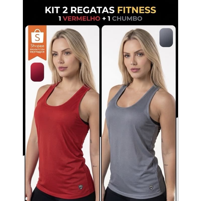 KIT 2 CAMISETAS REGATAS FEMININA DRY FIT ACADEMIA MALHAR TREINO CORRIDA ESPORTE RESPIRÁVEL LEVE